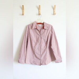 Terracotta Orange & White Striped Button Down Top